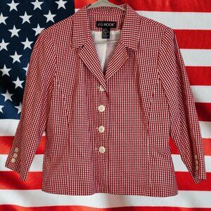 Lady's Red &o White Checked Jacket by JG Hook, Size 12; Lined; Good Cond.